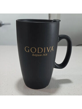 Godiva Belgium 1926 Black Stoneware Travel Mug with Lid
